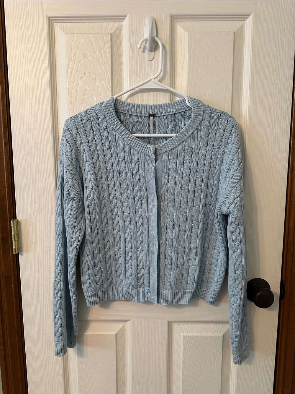 Women's Light Blue Cable-Knit Cardigan Sweater